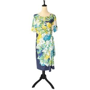 Chicos Twist-Front Botanical Tropical Print Stretch Knit Dress Size 3 XL 16/18